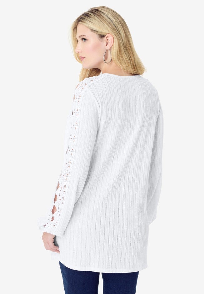 Lace Trim and Appliquéd Tee, WHITE, on-hover image number null