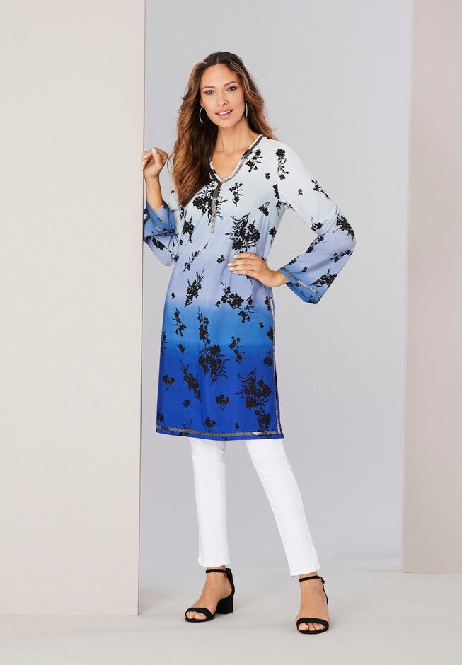 Beaded Tunic with Side Slits, , alternate image number null