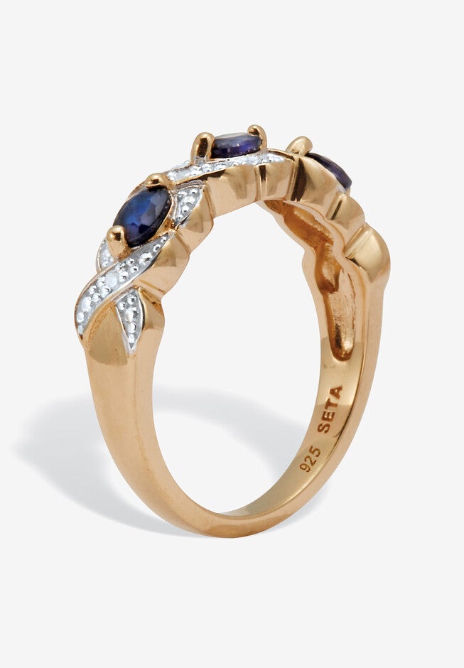 .62 Tcw Genuine Sapphire Diamond Accent 18K Gold-Plated Sterling Silver Ring, , on-hover image number null