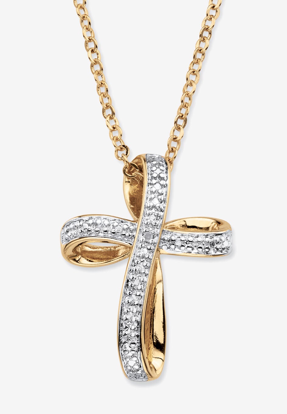 White Diamond Accent Two-Tone 18K Gold-Plated Cross Pendant Necklace 18 inches, GOLD, hi-res image number 0