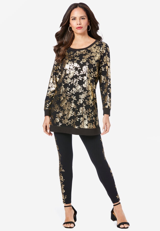 Foil Tunic & Legging Set, BLACK GOLD, hi-res image number null
