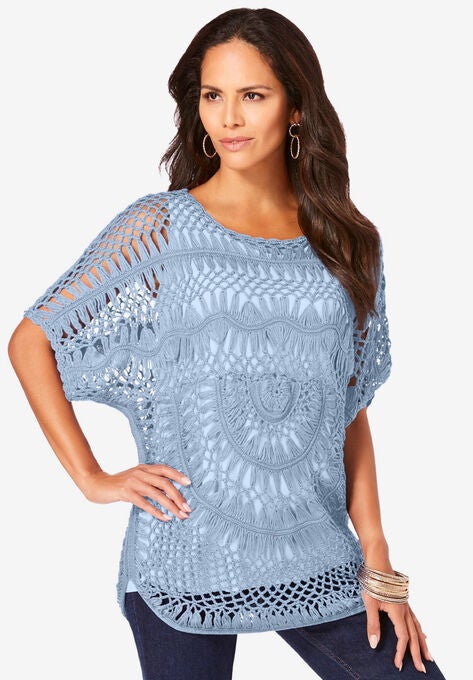 Pullover Crochet Sweater, PALE BLUE, hi-res image number null