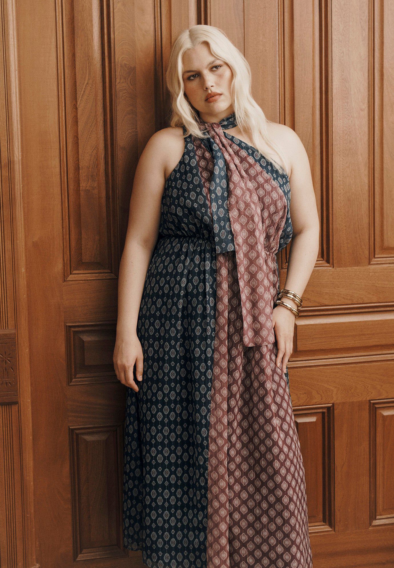 One-Shoulder Chiffon Maxi Dress With Neck Tie