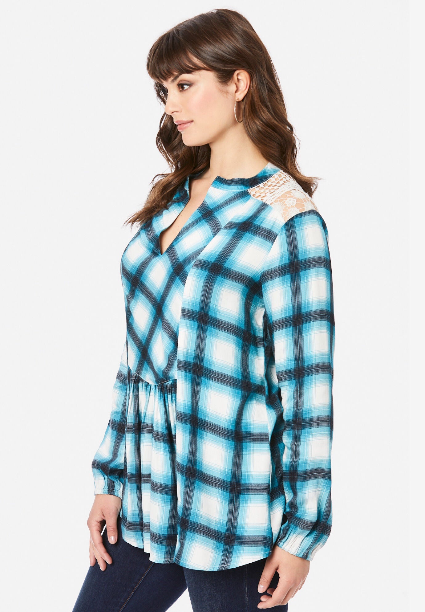 Lace-Back Plaid Big Shirt, , alternate image number 2