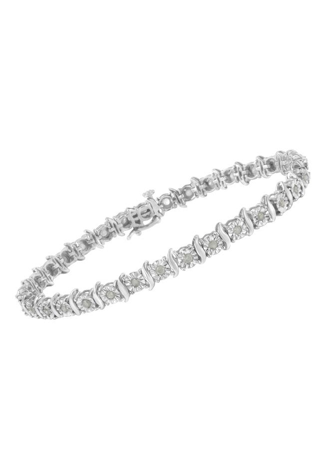 Sterling Silver Diamond Scurve Link Miracleset Tennis Bracelet 7 inches, , alternate image number null