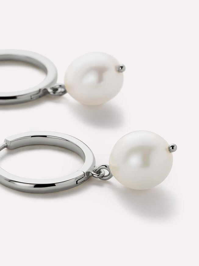 Medium Frida Pearl Hoops, SILVER, alternate image number 3