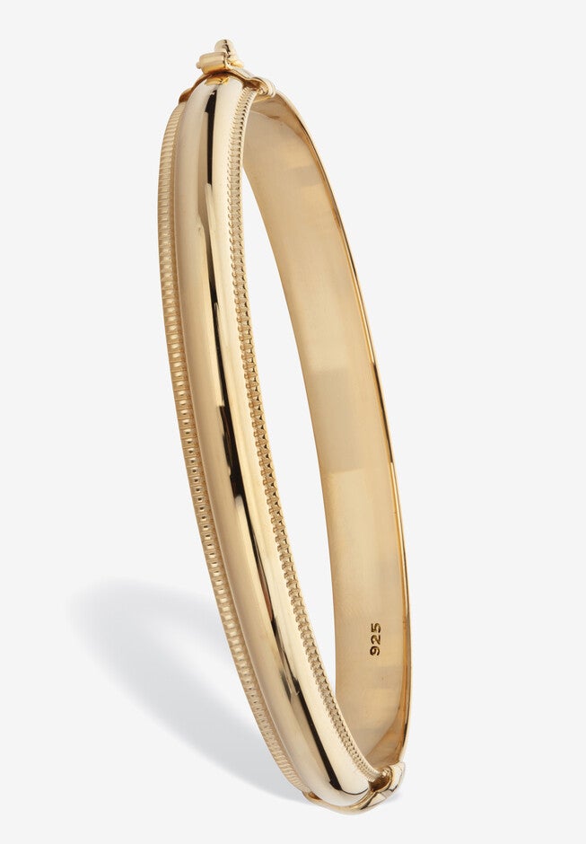 Yellow Gold Plated Sterling Silver Beaded Edge Bangle Bracelet 7.5 Inches Jewelry, GOLD, hi-res image number 0