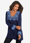 Fit-And-Flare Tunic Sweater, NAVY BLUE FAIR ISLE, hi-res image number null