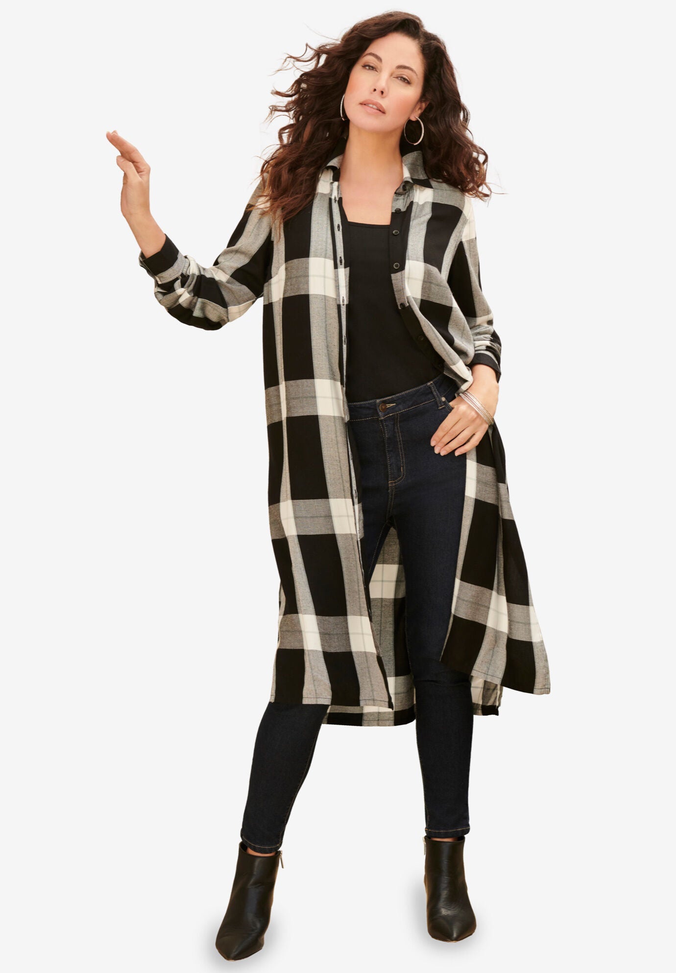 Plaid Button Front Ultra Tunic, , alternate image number 2