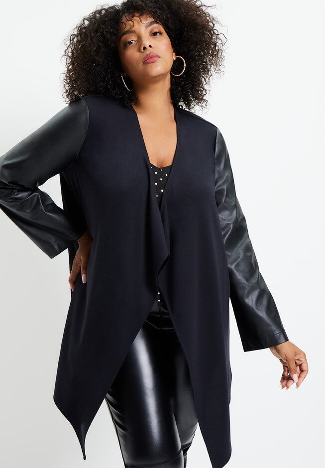 Faux-Leather Waterfall Jacket, , alternate image number null