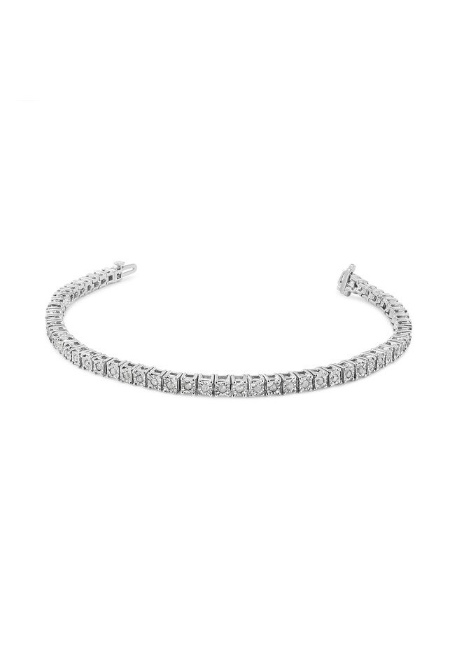 Sterling Silver Diamond Square Frame Miracleset Tennis Bracelet 7 inches, , on-hover image number 1