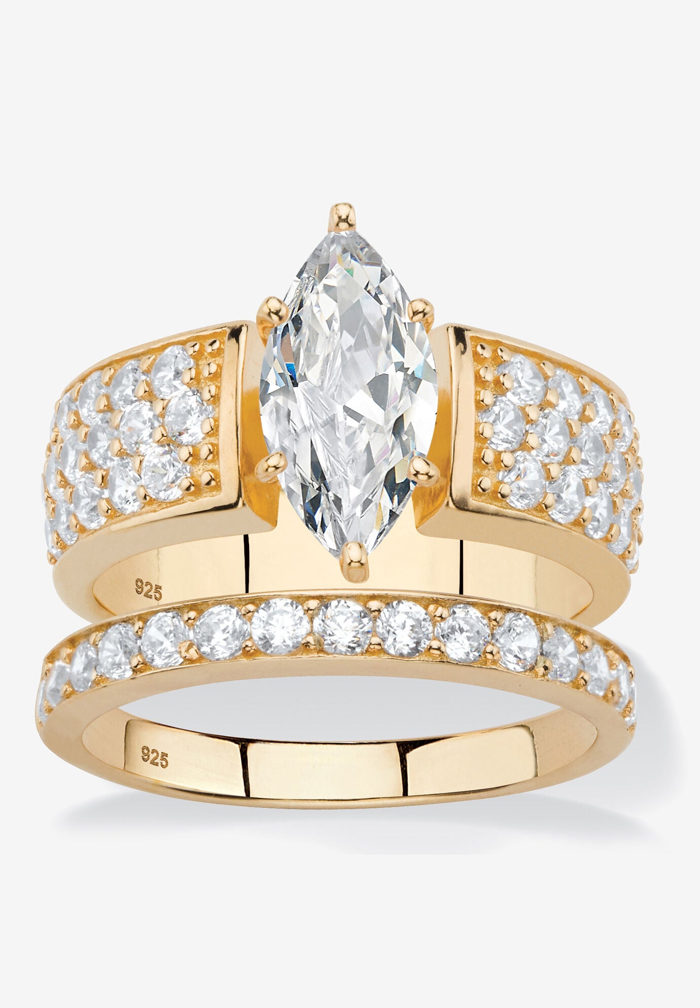 3.01 Tcw Cubic Zirconia 14K Gold-Plated Sterling Silver 2-Piece Bridal Ring Set, GOLD, hi-res image number 0