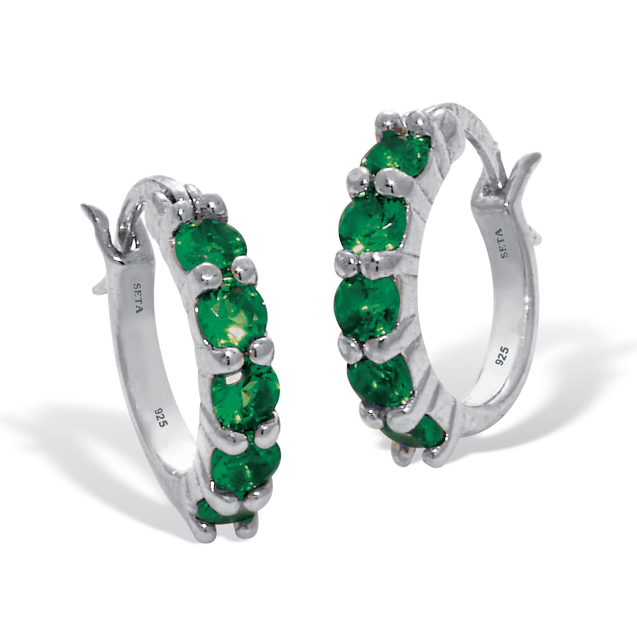 Birthstone Sterling Silver Huggie Hoop Earrings, MAY, hi-res image number 0
