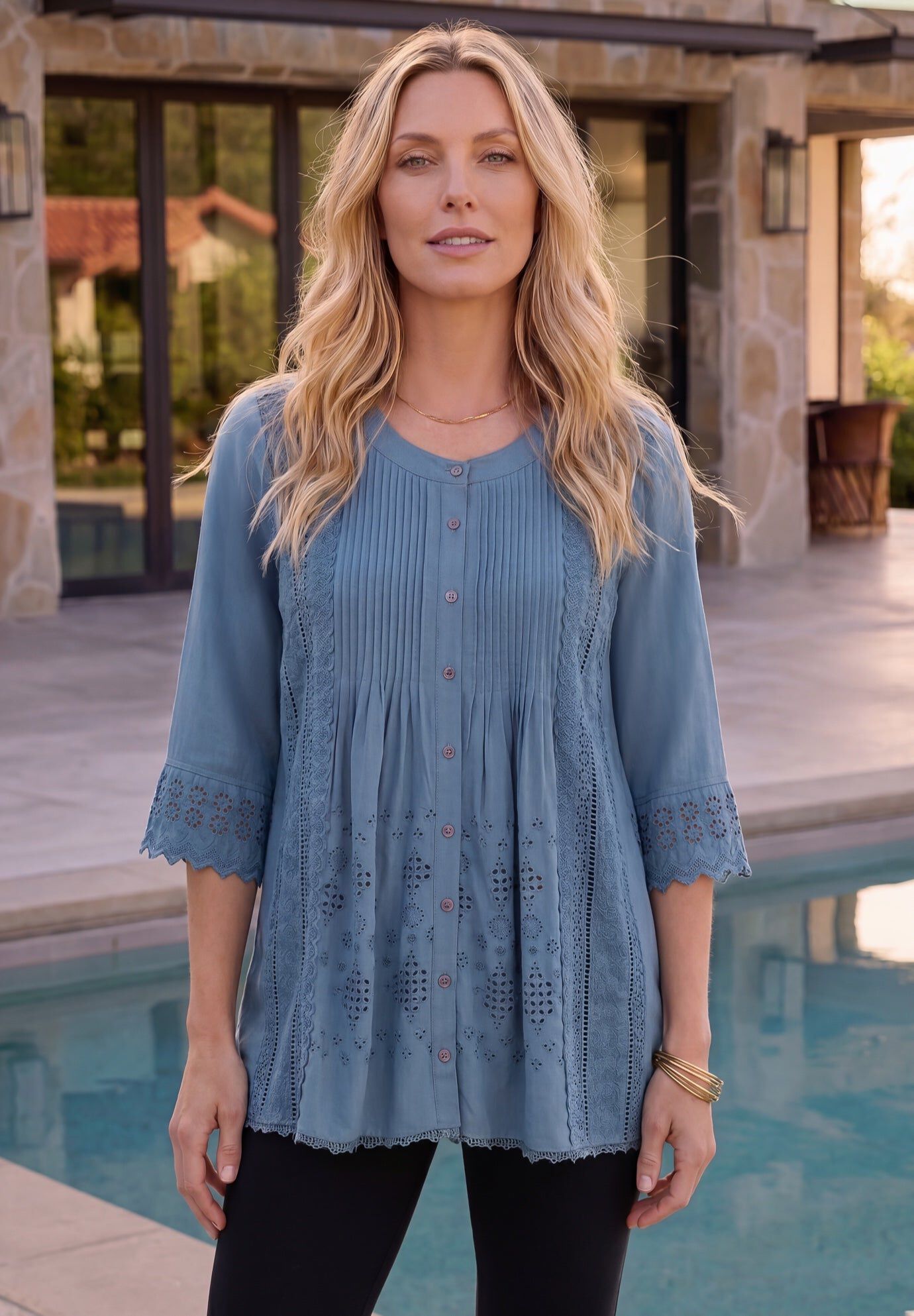 Eyelet Big Shirt, DUSK BLUE, hi-res image number 0