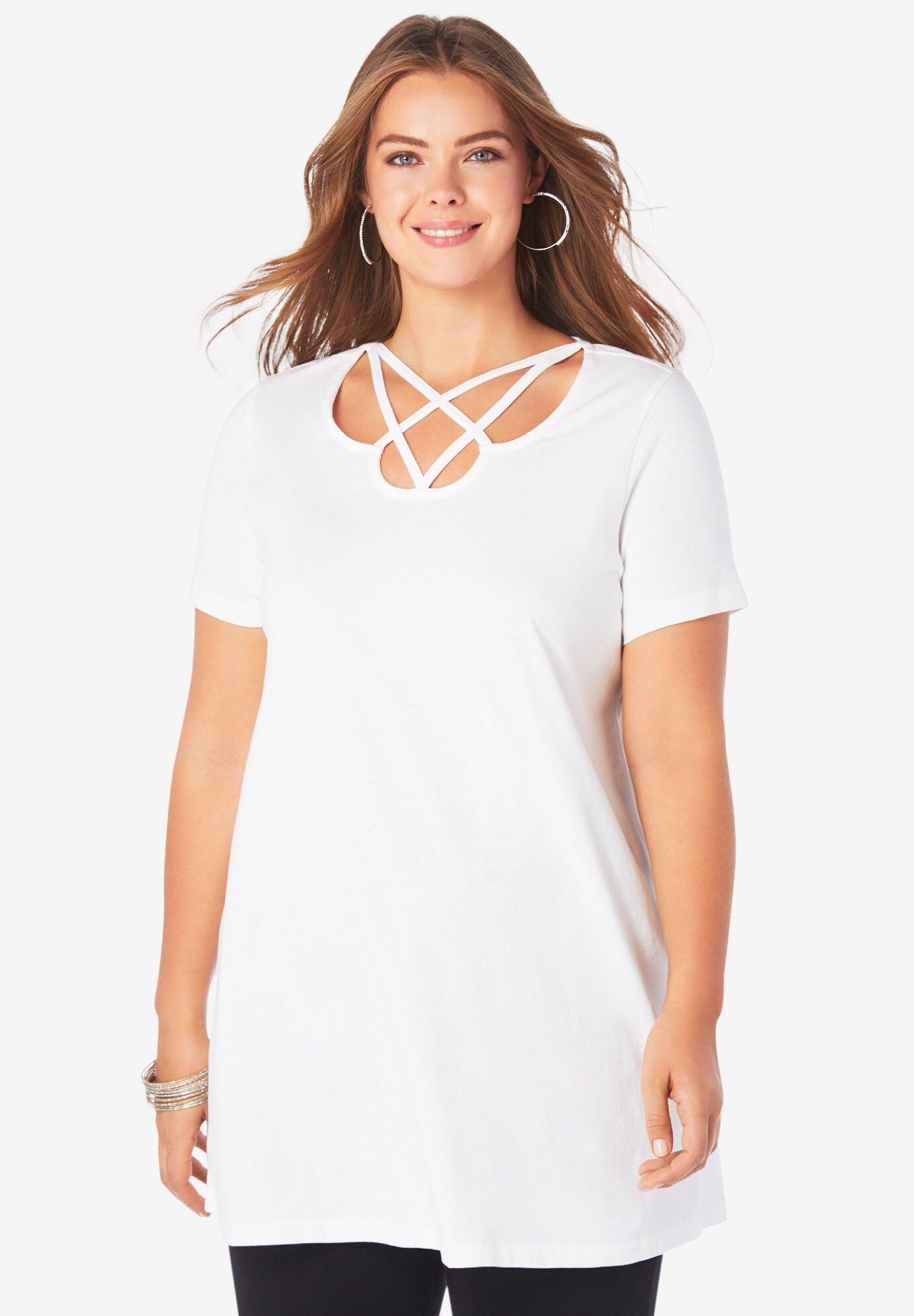 Lattice Neck Short Sleeve Ultimate Tunic | OneStopPlus
