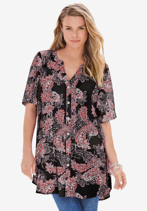 Short-Sleeve Angelina Tunic, BLACK ETCHED PAISLEY, hi-res image number null