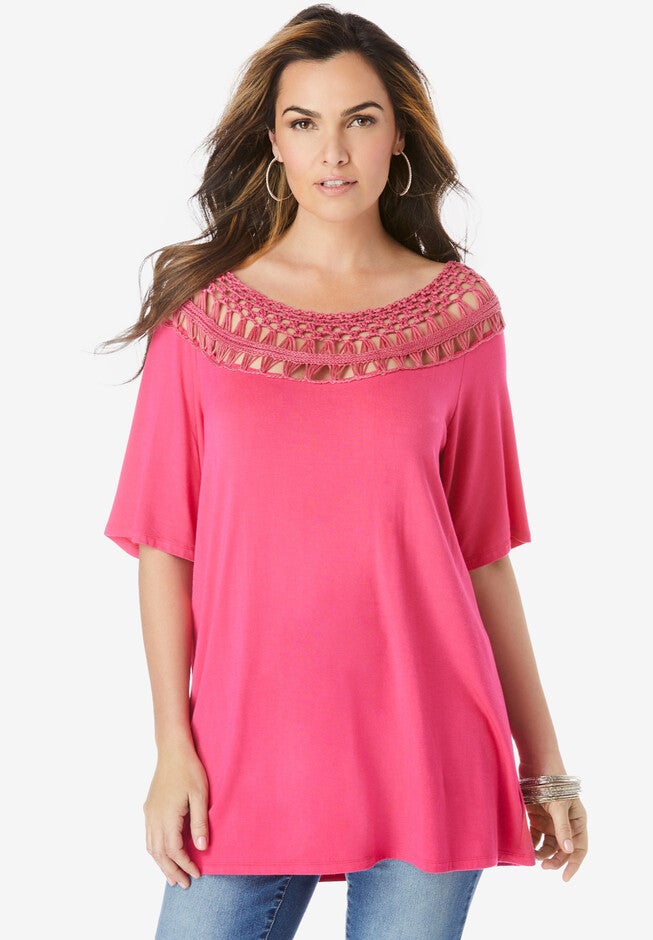 Crochet-Trimmed Top, PINK BURST, hi-res image number null
