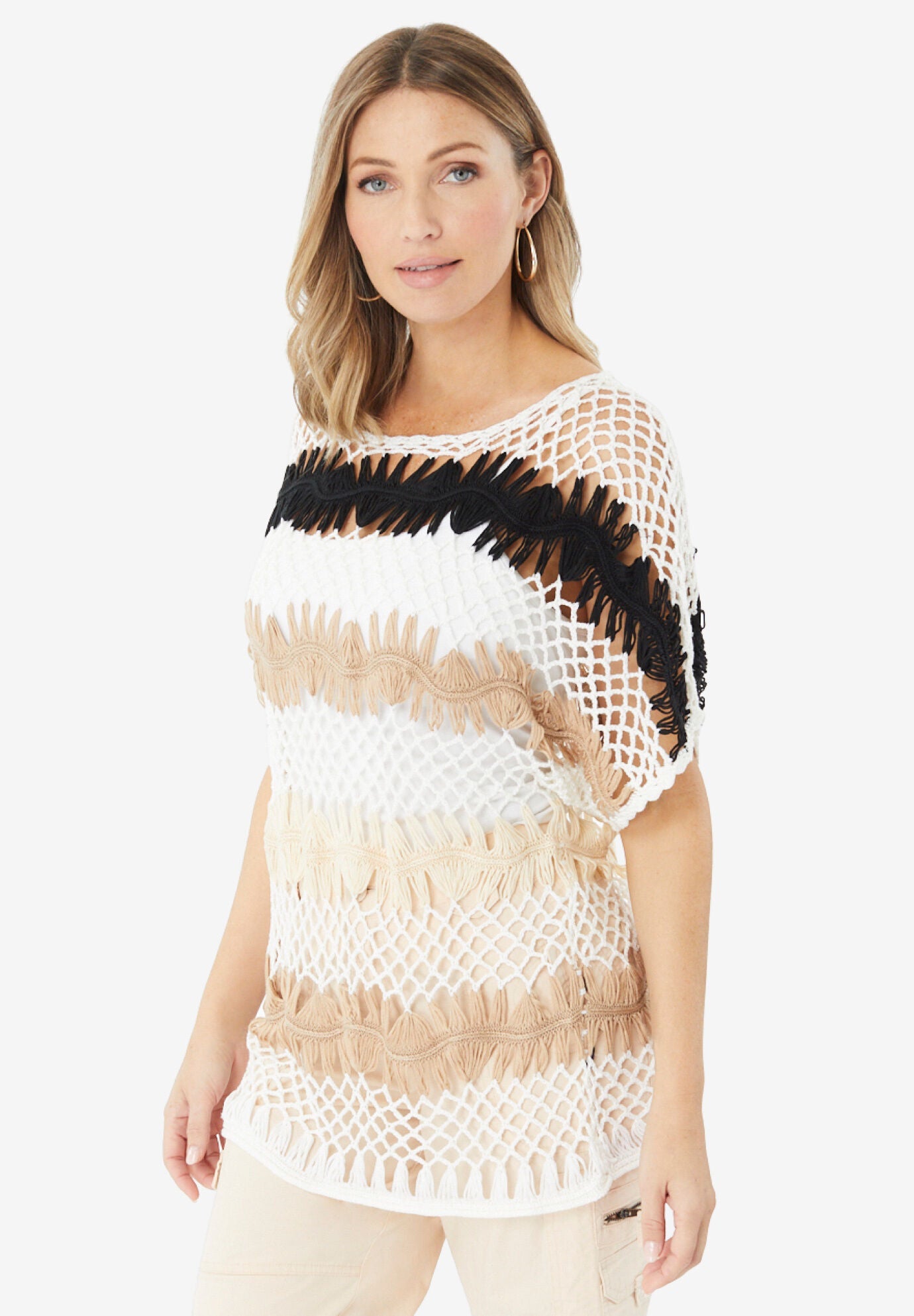 Multi Crochet Pullover, , alternate image number 2