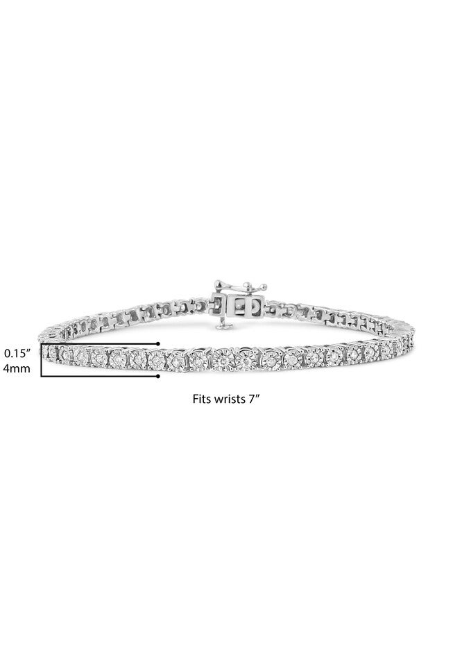 Sterling Silver Miracleset Diamond Round Faceted Bezel Tennis Bracelet 7 inches, , alternate image number 7
