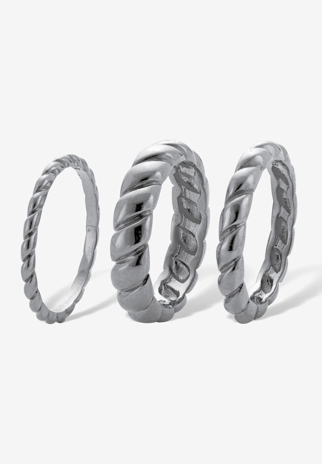 3-Piece Silvertone Ring Set Jewelry, , on-hover image number 1