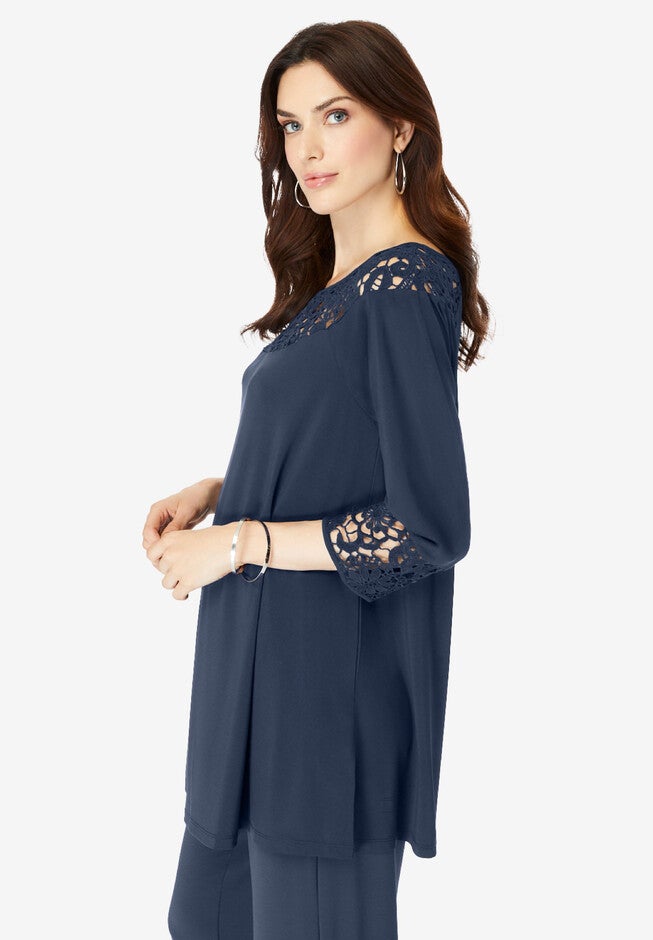 Lace-Trim Ultrasmooth® Fabric Tee, , alternate image number 2