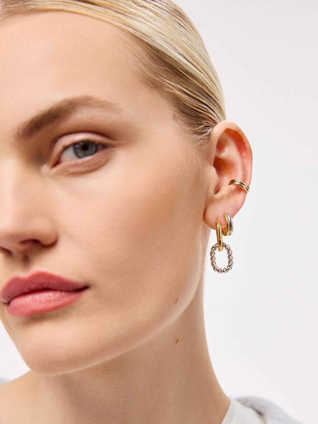 Double Hoop Earrings - Ash Double, TWO TONE, alternate image number 5