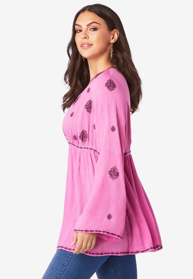 Embroidered Crinkle Tunic, , alternate image number 2