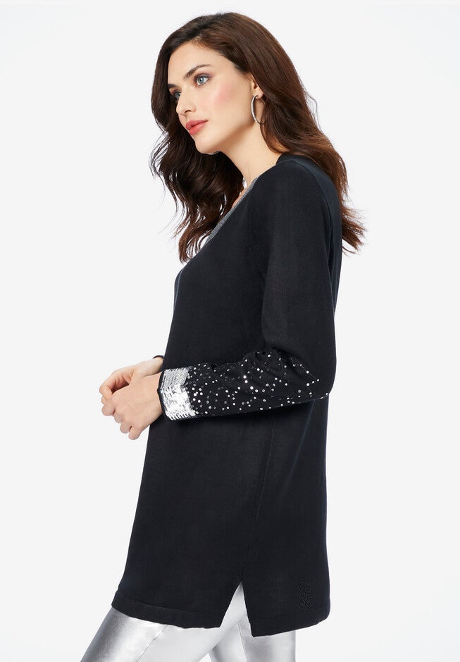Sequin Pullover Sweater, , alternate image number null