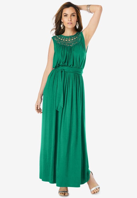 Crochet Yoke Maxi Dress, MIDNIGHT VINE, hi-res image number null