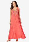 Embroidered Sleeveless Crinkle Dress, SUNSET CORAL FLORAL EMBROIDERY, hi-res image number 0