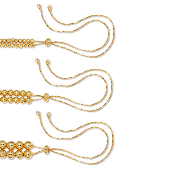 Goldtone Ball Bead Bracelets 7-inch length plus 2-inch extension, 3-Piece Set, GOLD, on-hover image number null