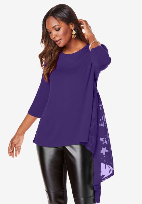Three-Quarter Georgette-Back Tunic, MIDNIGHT VIOLET, hi-res image number null