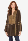 Embroidered Boho Tunic, CHOCOLATE, hi-res image number null