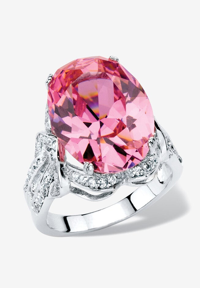 Platinum-Plated Pink Cubic Zirconia Ring (13 1/4 Cttw Tdw) Jewelry, CUBIC ZIRCONIA, hi-res image number null