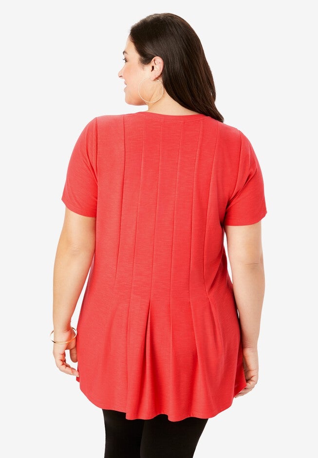 Pleated Tunic with Short Sleeves, , on-hover image number 1