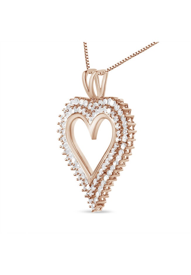Rose Gold Plated Sterling Silver 1.00 Cttw Diamond Heart Pendant Necklace, , alternate image number null