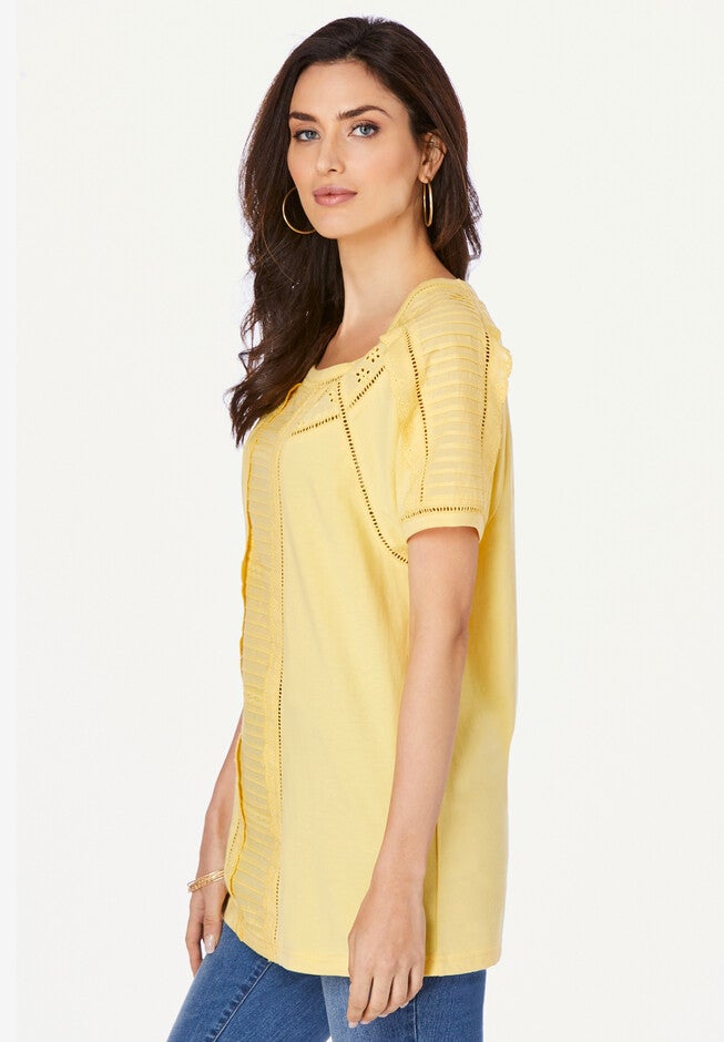 Eyelet Raglan-Sleeve Tee, , alternate image number null