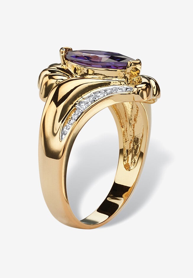 2.05 Tcw Marquise-Cut Simulated Purple Amethyst Cocktail Ring Gold-Plated, , on-hover image number 1
