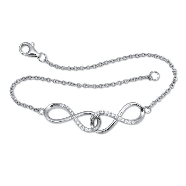 .16 TCW Round CZ Sterling Silver Infinity Charm Bracelet 7-inch, WHITE, hi-res image number null