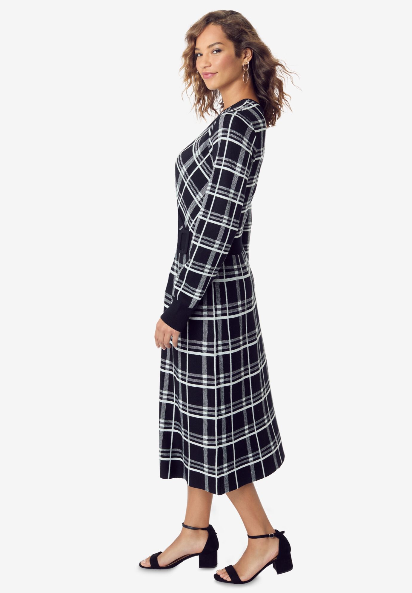 Tartan Fit-And-Flare Sweater Dress, , alternate image number 2