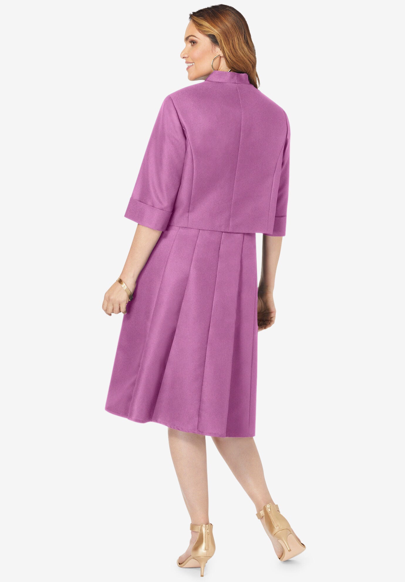 Plus Size Elbow Sleeve Fit-and-Flare Dress with Bolero Jacket &ndash; 2-Piece Suit, RICH GOLD, on-hover image number 1