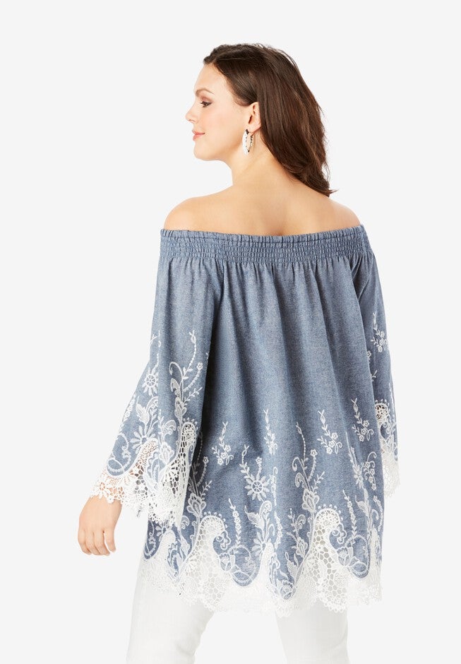 Off-The-Shoulder Chambray Tunic, , on-hover image number 1