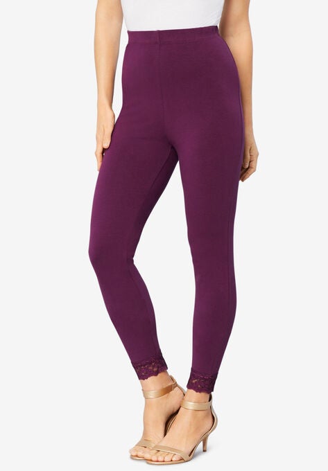 Lace-Trim Essential Stretch Legging, DARK BERRY, hi-res image number null