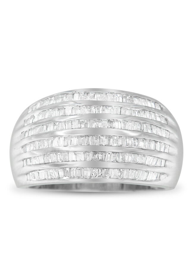 Sterling Silver Baguettecut Diamond Channel Set Domed Tapered Cocktail Ring, , alternate image number 2