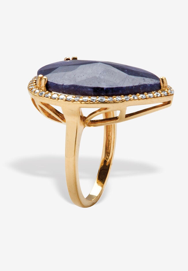 18K Gold Over Sterling Silver Sapphire And Cubic Zirconia Ring, , on-hover image number null