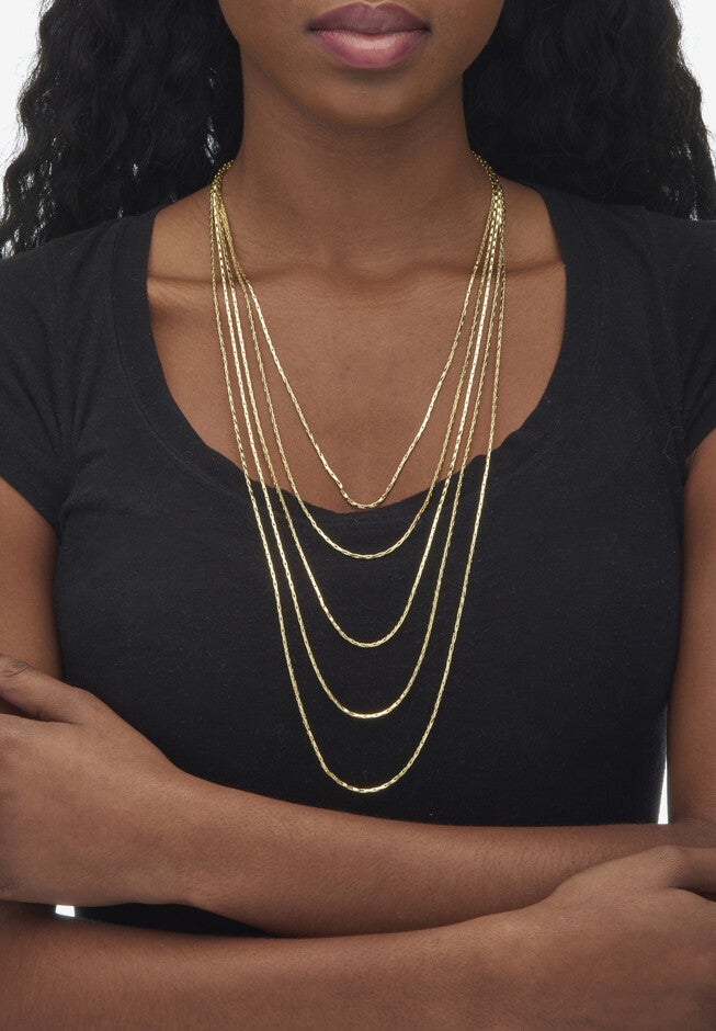 Goldtone Multi Strand Cobra Link Waterfall Necklace 30 inches, , alternate image number 4