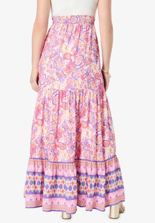 Tiered Maxi Skirt, FLORAL IKAT BORDER, on-hover image number null