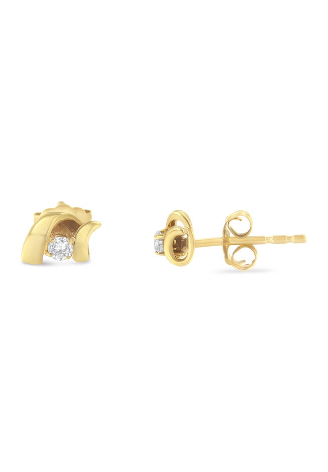 Yellow Gold Round Brilliantcut Diamond Espira Swirls Solitaire Push Back Stud Earrings, , on-hover image number 1