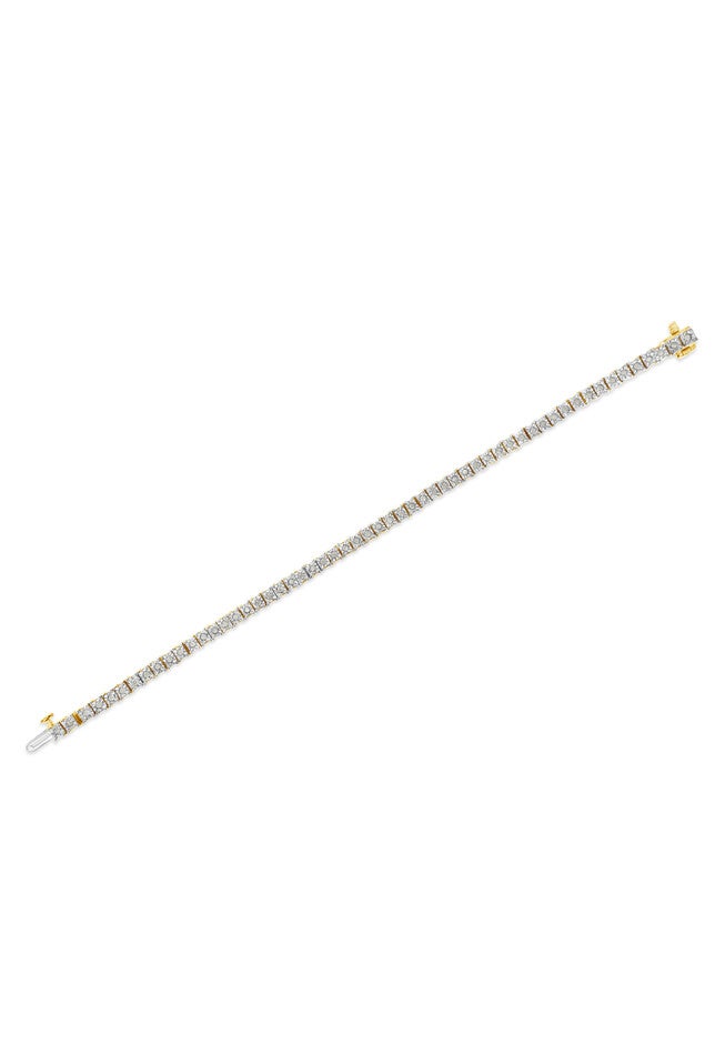 Yellow Gold Over Sterling Silver Diamond Square Frame Miracleset Tennis Bracelet 8 inches, , alternate image number null