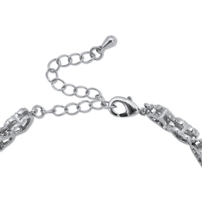 Round Crystal Heart Silvertone Bracelet 7-inch, WHITE, alternate image number null